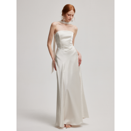 Limited edition romantic Fasogno "Flowing Light" strapless satin evening dress with a sense of ceremony