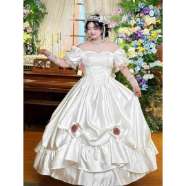 Large size fat mm wedding dress white 2026 new retro Hong Kong style one-shoulder engagement birthday photo princess dress
