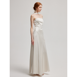 Limited edition romantic Fasogno "Flowing Light" strapless satin evening dress with a sense of ceremony