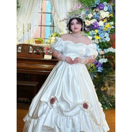 Large size fat mm wedding dress white 2026 new retro Hong Kong style one-shoulder engagement birthday photo princess dress