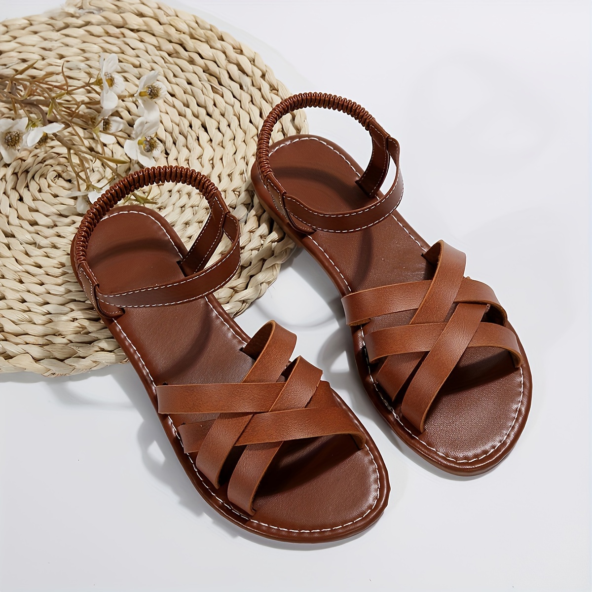 womens crisscross flat sandals summer open toe elastic band slip on shoes casual outdoor beach sandals details 2